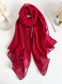 1 pièce Foulard en mousseline de soie légère de couleur unie, hijab pour femme, châle décoratif simple et polyvalent pour la protection solaire