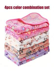 4pcs Extra Soft Fleece Cat Blanket With Cute Paw Print Pattern, Machine Washable Flannel Pet Throw Blanket, Available In Multiple Colors And Sizes, Suitable For Small To Medium Pets - Multicolor - View 1