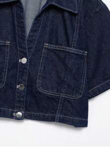 Seelio Spring/Summer New Arrival Women Denim Short Shirt & Double-Belted Skirt 2-Piece Suit - Dark Blue - View 6