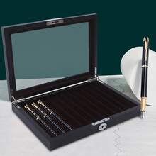 InSyoForeverEC Wooden 12-Slot Pen Case, Pen Display Cabinet, Case That Can Hold 12 Pens, Pen Case With Anti-Theft Lock And Key, Corrosion Resistance And Durability Pen Case, Suitable For Storing Pens Such As Pencils, Ballpoint Pens, Etc. - 黑色 - 查看 1
