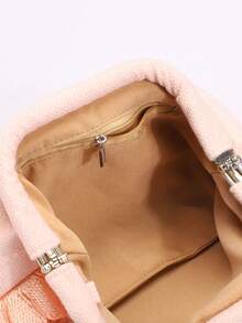 1pc Colorful Flower Applique Linen Bottom Mesh Embroidery Gathered Clutch, Shiny Formal Party Evening Handbag For Women, Suitable For Dresses, Casual And Holiday (Flower Pattern Random) - Pink - View 11