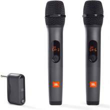 JBL Sistema inalámbrico JBL con dos micrófonos y receptor de doble canal, color negro