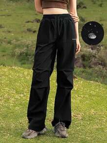 Women's Windproof Water-Resistant Outdoor Pants – Zip-Pocket Casual Joggers With Adjustable Drawstring Cuffs, Breathable Straight-Leg Trousers For Spring Fall Everyday Commute, Hiking, Travel & Weekend Leisure