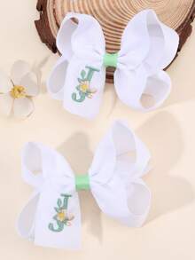 2 件女孩 A-Z 刺绣字母印花蝴蝶结发夹，简约白色缎带蝴蝶结发夹，可爱时尚发饰，适合日常/派对/学校 - 彩色 - 查看 18