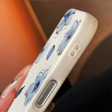 Flower 1pc White Leather Pattern Blue Floral Design Phone Case, Personalized Compatible With Iphone 16 Pro Max, 15, 14 Plus, 13, 12, 11, Protective Cover Waterproof Shockproof Anti-Fall Scratch Resistant - Multicolor - View 4