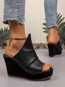 Women's New Solid Color Sexy Wedge Heel Platform Sandals