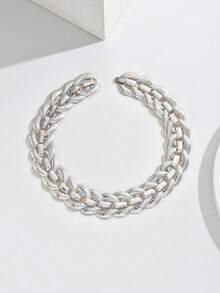 1 件个性化夸张欧美锁骨金属风格项链，适合派对和日常佩戴 - 銀色 - 查看 2