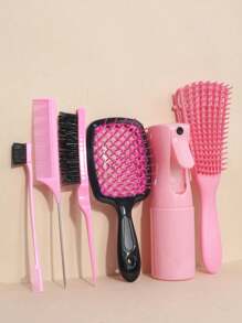 6pcs Hair Comb Set: Wet & Dry Curling Brush, Suitable For Natural 3/4 Abc Curls; Ultra-Fine Spray Bottle Hair Brush, Rat-Tail Comb, Edge Comb. Hair Styling Tools For Thick & Thin Hair Care, Hair Styling Kit, Hair Tool Kit, Hairstyling Set
