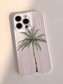 غطاء هاتف محمي صلب ذو طبعة مائية لأشجار النخيل والخطوط المتقاطعة، مناسب لهواتف 11/12/13/14/15/16 برو ماكس، مقاوم للماء والصدمات ومقاوم للخدش