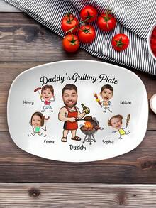 Custom Photo Grill Tray Personalized Grill Platter With Custom Text Cartoon Family Characters Father's Day Gift For Dad Custom Name Family Photo Grill Tray Unique Home Kitchen Decoration Outdoor Party Tableware Fun Custom Tray For Dad Birthday Anniversary Gift For Husband Grandpa From Kids, Multi-Functional, Stylish, High-Quality, Unique, Tea Room, Home, Office, For Anniversaries, For Valentine's Day, For Mother's Day, For Father's Day, For Weddings, For Housewarming, Home & Living, Haunt Your Home, Souvenirs, Reusable, Adorable, High-Quality - Multicolor - View 7
