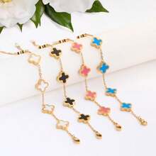 Gold Plated Jewelry Bracelet For Women Van Cleef Non Tarnish Bracelet Leaf Clover Charm Flower Bracelet For Women  Black-YRSH012 - 如圖 - 查看 2