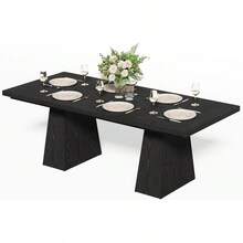 Mesa de Comedor para 6 Personas, Mesa de Madera, Muebles rectangulares con Patas Resistentes, Mesa de Cocina Moderna para el hogar, Comedor, Roble - Negro - - Ver 5