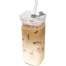 1 chiếc cốc thủy tinh hình chữ nhật 400ml có sọc, cốc thủy tinh trong suốt có nắp và ống hút, cốc cà phê đá, cốc trà, cốc nước ép, cốc nước lọc. - Trong sáng - Xem 8