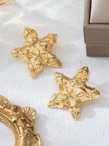 1 Par de Aretes Plegables de Piedra Volcánica y Pez Dorado, Estilo de Playa y Vacaciones de Verano, Apropiado para Viajar/Vacaciones/Uso Diario