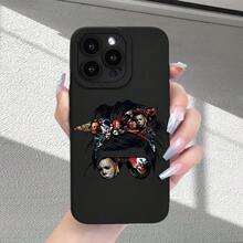 Funda de Teléfono Creativa de Moda para Chicas y Hombres con Estampado de Dibujos Animados de Horror, Negra, de Alta Gama, Tacto Mate, Antihuellas, Protección Completa de Cámara, a Prueba de Golpes y Anticaídas, Adecuada para 16/15/14/13/12/11/X/XR/XS/8//SE Plus Pro Series, Funda de Teléfono de Protección Completa - Colores mixtos - Ver 2