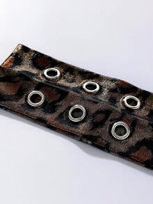 女士头巾 1 件装 时尚朋克风哥特式豹纹图案柔软防滑弹力镂空沙滩/度假头巾，弹力瑜伽运动头带配饰，百搭日常时尚发饰经典发带，秋冬度假装扮女士围巾