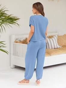 2 Piece Knit Sets Women Sweatsuit Sets - Baby Blue - View 5