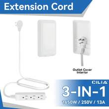 CILIA 1/2 件装延长线，带 3 个插座，3 英尺长，超薄墙插，适用于家用电器 - 查看 6