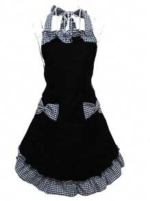 1pc Cute Polka Dot Bowknot Princess Style Apron, Adjustable Waist Strap, Single Pocket Design, Sleeveless Kitchen/Restaurant Uniform For Women