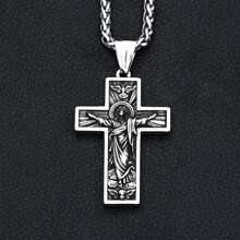 1pc Vintage Stainless Steel Jesus Cross Pendant With 60cm Chain, Suitable For Both Men And Women For Daily Wear