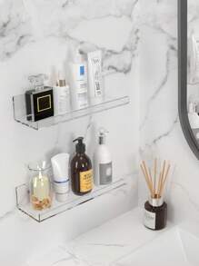 Clear Acrylic Bathroom Floating Shelves For Bathroom Organizers Above Toilet, Wall Mounted Bathroom Shelves, Bedroom Decor Kitchen Storage Corner Wall Shelves (Clear, Set Of 2)