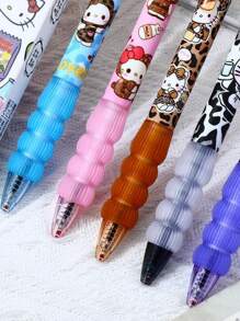Juego de 5 bolígrafos de tinta de gel de carga súper suave con reducción de peso, secan rápido, apropiados para uso diario y como regalo de vacaciones, con estampado de leopardo y diseño de Hello Kitty de Sanrio