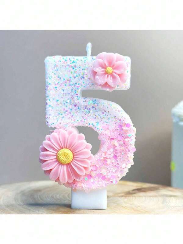 1 PIEZA Velas decorativas con números del 0 al 9 con flores rosas, velas decorativas con margaritas rosas y flores rosas, velas degradadas rosas, adecuadas para la decoración de pasteles de cumpleaños, candles de ambiente dulce y lindo, las pequeñas diferencias en la fabricación manual son normales