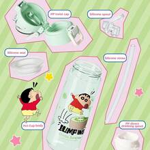 Miniso 1pc Crayon Shin-Chan Themed Dual Drink Tumbler, 560ml/18.94oz Water Bottle, Easy To Disassemble And Clean, Convenient For Travel And Outdoor Activities Or Office Use - Pink - View 6