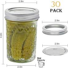 Jars 8 Oz With Airtight Lids, 30Pack Glass Regular Mouth Canning Jars, Small Quilted Crystal Jars For Storing Honey,Jelly, Overnight Oats,Jam - Silver - View 2
