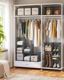Meuble Rangement 16 Cubes, Organisateur Modulable, Étagère en Plastique, Séparateur de Placard, Rangement Chaussures, pour Chambre, Bureau, 31 x 153 x 153 cm, Gris - Gris - Voir 2