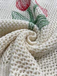 女士花卉印花优雅针织上衣，简约刺绣镂空，日常穿着，旅行，约会之夜，四季皆宜