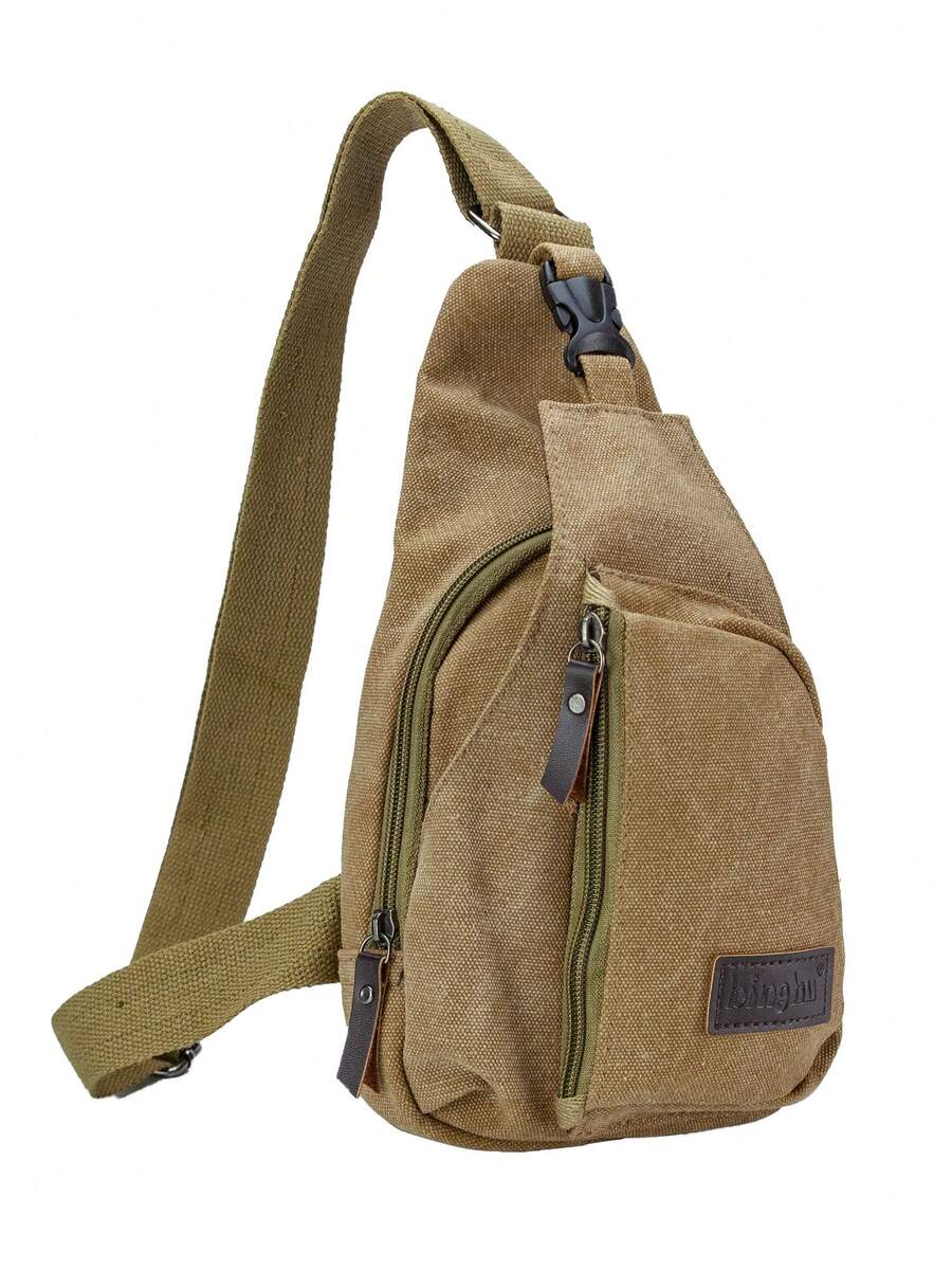 Canvas Crossbody Sling Backpack Anti-Theft Small Shoulder Bag Lightweight Daypack For Men & Women Hiking, Cycling, School - Màu Khaki - Xem 1