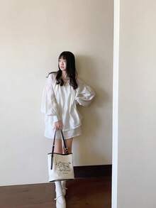 Spring Outing Tote Bag For Women, 2025 New Summer Casual Handbag Shoulder Bag Versatile Canvas Bag - Beige - View 7
