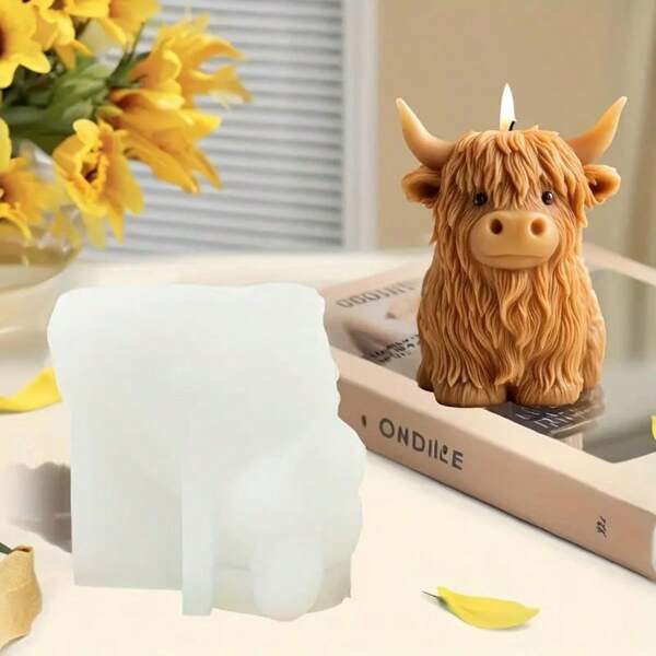 1 pièce Moule en silicone de vache des Highlands - moule réutilisable en forme d'animal pour bougies faites maison, artisanat de plâtre et de résine - décoration de maison de style ferme, fabrication de cadeaux rustiques, silicone souple et durable, fournitures d'artisanat | Esthétique rustique | Conception détaillée, moules à bougies en silicone