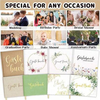 1PC Gold-Embossed Linen Guest Book For Wedding, Birthday Party Or Other Occasions. One Place For Guests To Leave Their Messages.