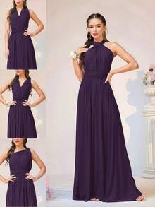 Versatile Christmas Criss-Cross Backless Sexy Party Dress, Suitable For New Year Evening Gown, Spring/Summer - Purple - View 2