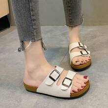 2025 Bestseller[Sommer Essentiell]Doppelriemen Sandalen mit weicher Korkbasis für Damen, lässige vielseitige Offene Zehenslipper, bequeme Plateau