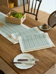 1 tấm khăn trải bàn hình thoi jacquard màu xanh lá cây, trang trí bàn ăn nhà bếp theo phong cách trang trại Mỹ, hình chữ nhật có tua rua ở đầu, thích hợp cho các ngày lễ, tụ họp, sinh nhật, đám cưới và trang trí nhà cửa (nhiều kích cỡ để lựa chọn) - màu xanh lá - Xem 8