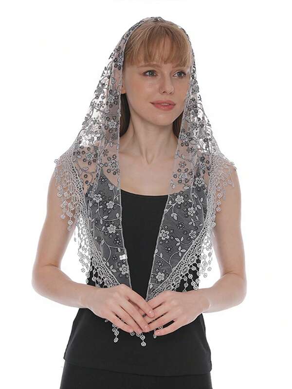 1pc Women Fashion Solid Color Versatile Elegant Aesthetic Bright Eye-Catching Matching Korean Style Sunshade Breathable Comfortable Skin-Friendly Embroidered Triangular Scarf, Suitable For Daily Commuting, Travel, Hiking, Cycling, Camping, Themed Events, Park, Party, Dating, Beach, Home Use