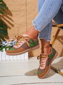 Teenager Casual Patchwork Sneakers, Minimalist Design, Lightweight And Comfortable Outdoor Sports Shoes