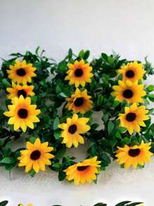 2pcs/6pcs/12pcs/Pack Sunflower & Leaf Evergreen Vine Napkin Rings, Decorative Napkin Rings Suitable For Birthday, Farm, Wedding, Restaurant, Hotel, Valentine's Day, Banquet, Buffet Table Decor, Party Supplies, Home & Kitchen Table Decor