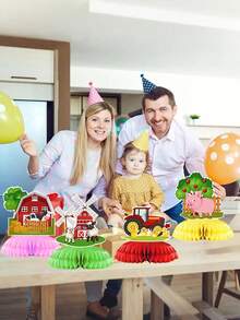 Centros de mesa con forma de colmena de animales de granja, decoraciones para fiestas, decoración de mesas con forma de pastel y bola de temática de granja, suministros para fiestas de cumpleaños en graneros, decoraciones de mesa para baby shower con animales de granja en 3D. - Multicolor - Ver 4