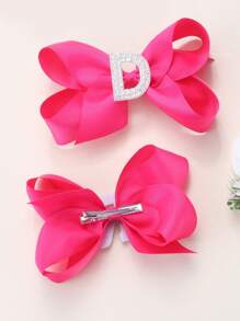 1 pieza Lazo con letra gigante brillante para niñas con perlas falsas y strass - Clip de cocodrilo elegante color rosa intenso - Accesorio de pelo dulce y lindo, regalo ideal para fiestas y festividades
