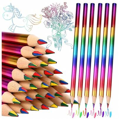 24pcs/Set 4-In-1 Multicolor Rainbow Pencils - Artist And Adult Coloring Bulk Pencils - Suitable For Coloring Books, Art Projects, Crafts, School And Office Supplies