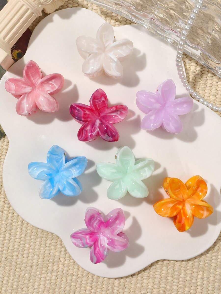 8 件套夏季果冻糖果色可爱雏菊花波西米亚风格小发夹，接发配件，适合海滩时尚发饰花爪夹可爱发爪秋冬度假装女士 - 彩色 - 查看 1