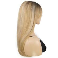 Hair Toppers For Women Clip In Hair Topper With Bangs 360 3D Cover Clip In Bangs 20Inch Long Straight Synthetic Wiglets Hairpieces For Thinning Hair Ombre Blonde - OmbreBlonde - View 6
