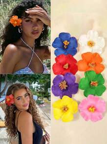 1/4 piezas Pasadores para el cabello con flor hawaiana para mujeres, 4 piezas de pasadores con flores artificiales, pasadores con flores de Plumeria Hibiscus para vacaciones, fiestas en la playa, accesorios para el cabello con flores tropicales para niñas en días festivos, pasadores con forma de oreja de gato