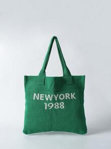 Tropiscape Bolsa de malla tejida con diseño de letra, bolsa de hombro estilo Y2K grunge de gran capacidad, bolsa de compras ligera, bolsa de ganchillo con diseño de letra gráfica perfecta para oficina, universidad, trabajo, negocios, trayecto y playa, para adolescentes, mujeres y trabajadores de cuello blanco