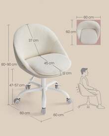 Chaise de Bureau, Fauteuil Pivotant en Peluche et PU, Siège Confort, Rembourrage en Mousse, Réglable en Hauteur, pour Bureau, Chambre, Beige Cappuccino et Blanc Nuage - Beige - Voir 7