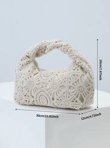 Borsa intrecciata a motivo traforato, borse da spiaggia stile boemo per donna, set all'uncinetto, accessori da spiaggia per donna, articoli essenziali per i viaggi (motivo casuale)